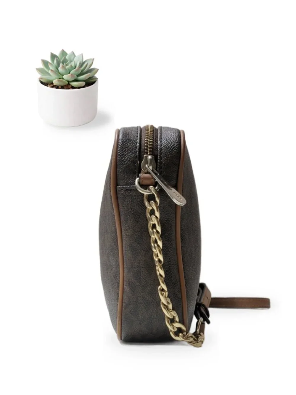 Michael Kors Jet Set Large Crossbody Handbag Brown Signature MK Chain Bag Purse